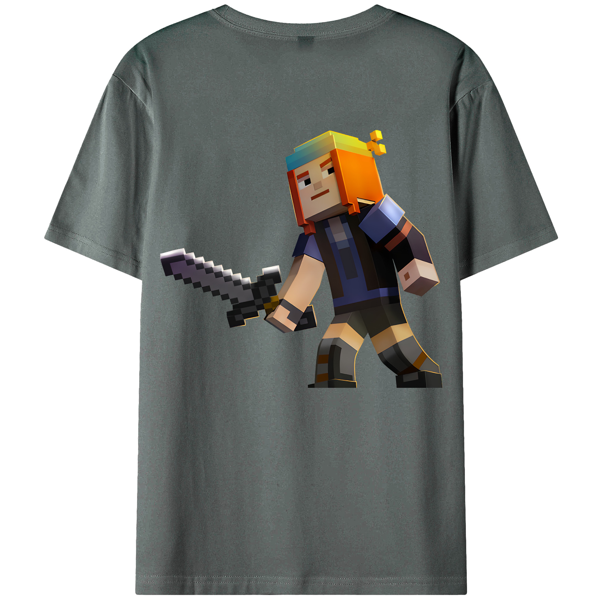 （画像用） マインクラフト ブロックの世界 Minecraft MC Block world 綿100％ メンズ半袖Tシャツ（バックプリント） 通気性